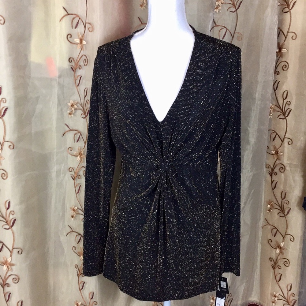 Sparkly Daisy Fuentes Black & Gold Holiday Party Blouse Sz L Worn once EUC